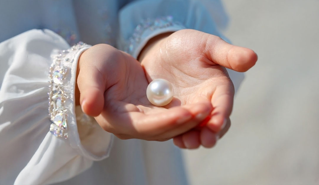 Main ouverte tenant une perle blanche, symbole du trésor du pardon reçu et donné – Méditation du mardi 10 mars 2026