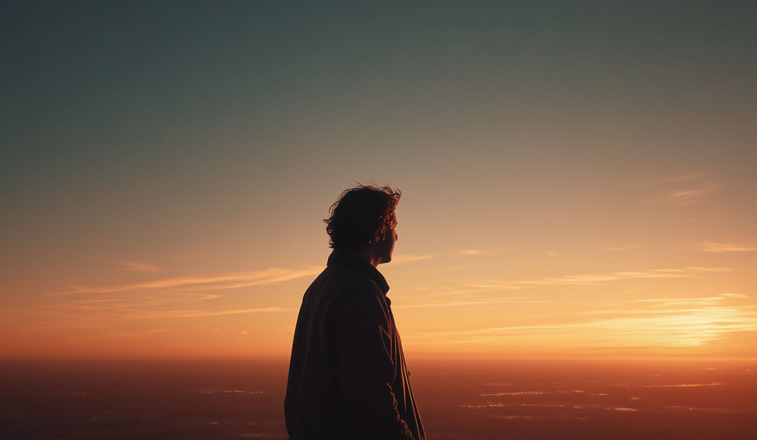 Une silhouette contemple la lumière à l’horizon, symbole d’une quête de sens et d’une écoute intérieure