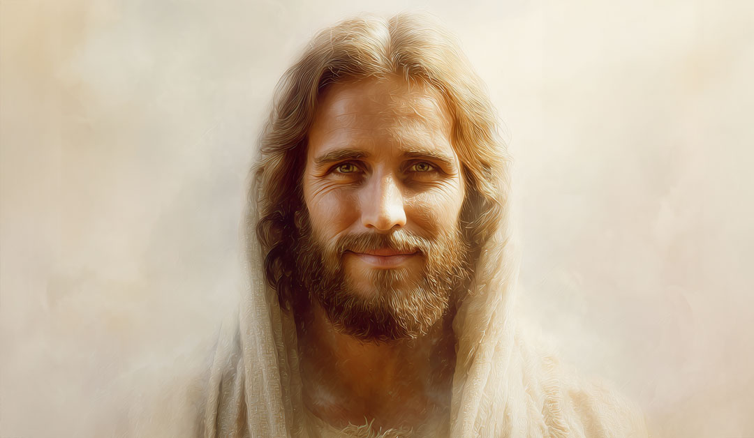 Un portrait bienveillant et lumineux de Jésus-Christ, dont le regard doux et le sourire délicat incarnent la tendresse et la miséricorde