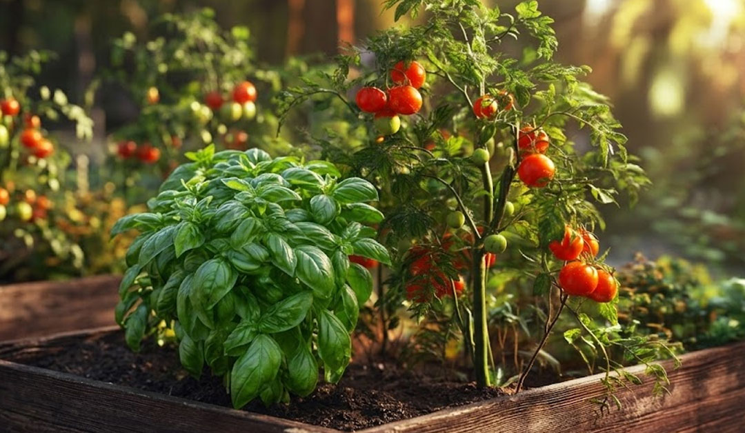 Compagnonnage entre un plant de tomate et de basilic