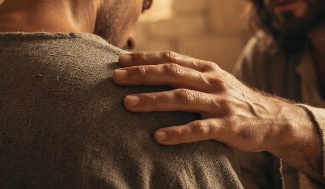 Jésus pose la main sur l'épaule d'une personne
